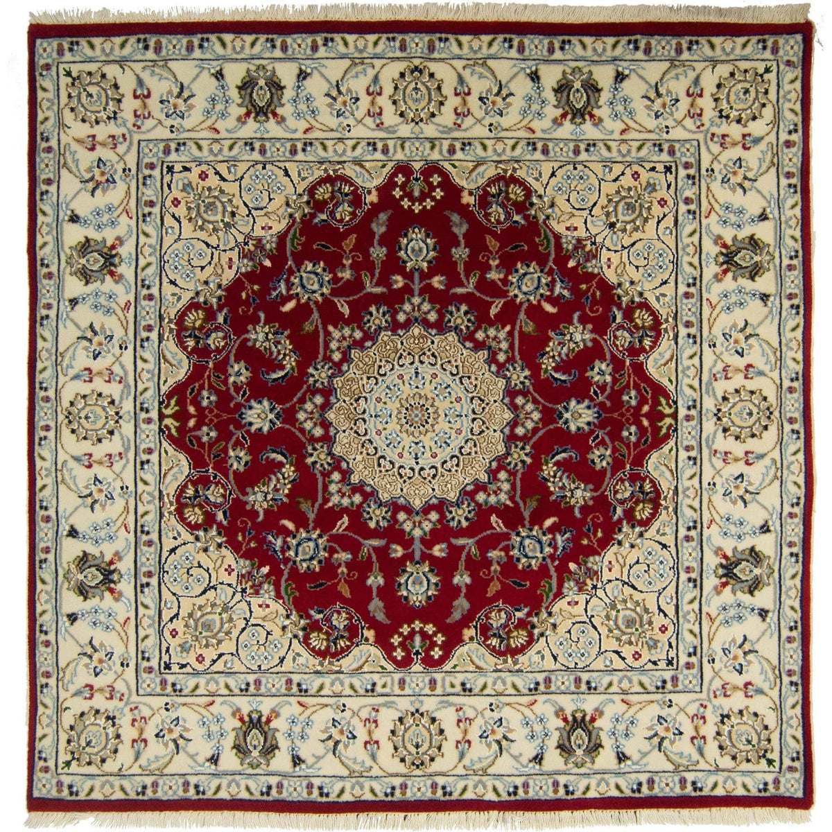 Fine Hand-knotted Wool &amp; Silk Nain Square Rug 175cm x 182cm