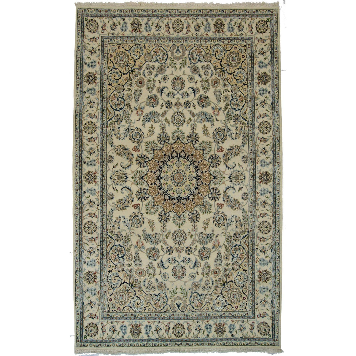 Fine Hand-knotted Wool &amp; Silk Nain Rug 166cm x 246cm