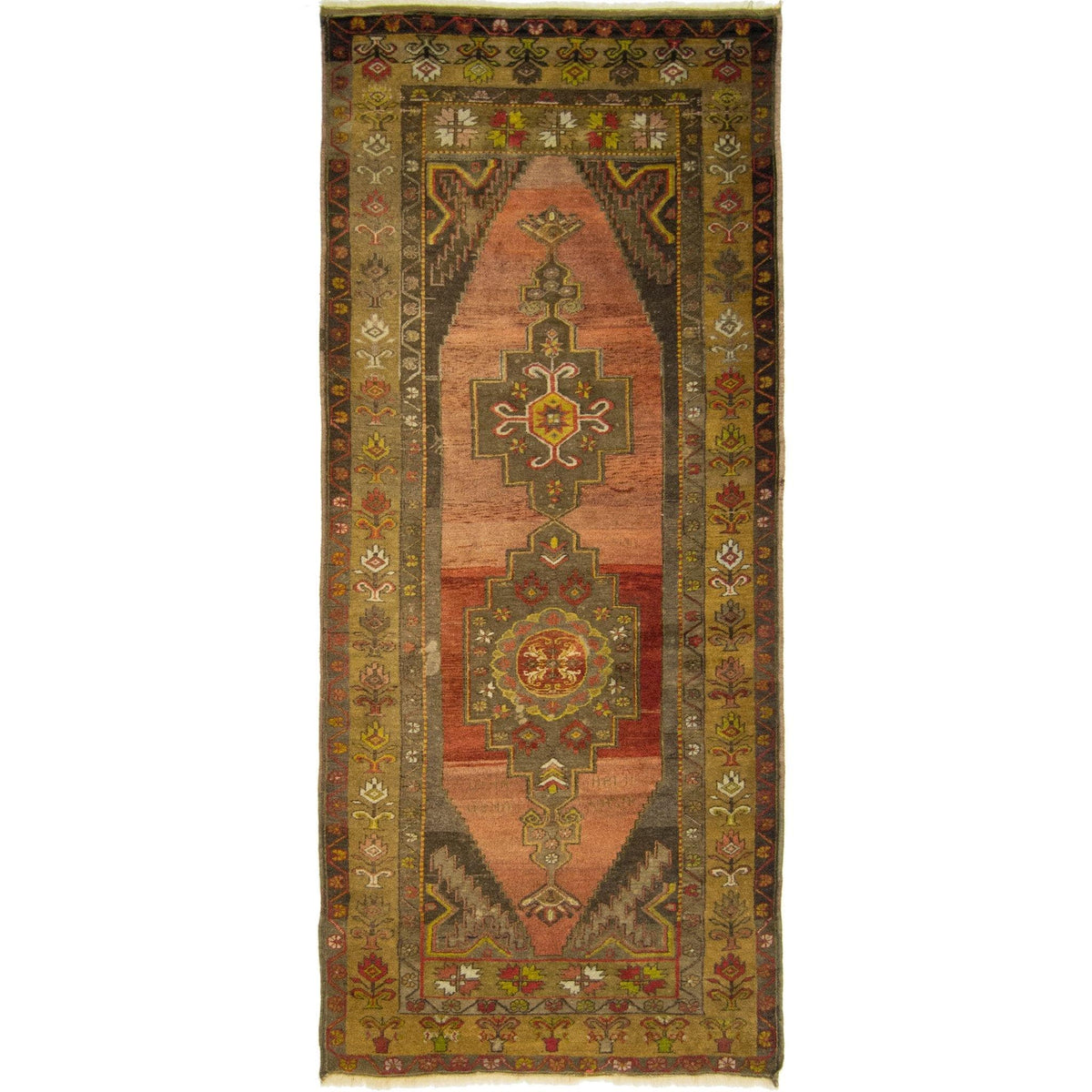 Antique Hand-knotted 100% Wool Anatolian Turkish Runner 115cm x 260cm (SIGNED)