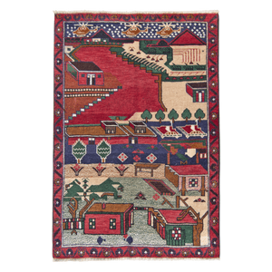 Hand-knotted Baluchi 100% Wool Pictorial Small Rug 88cm x 148cm