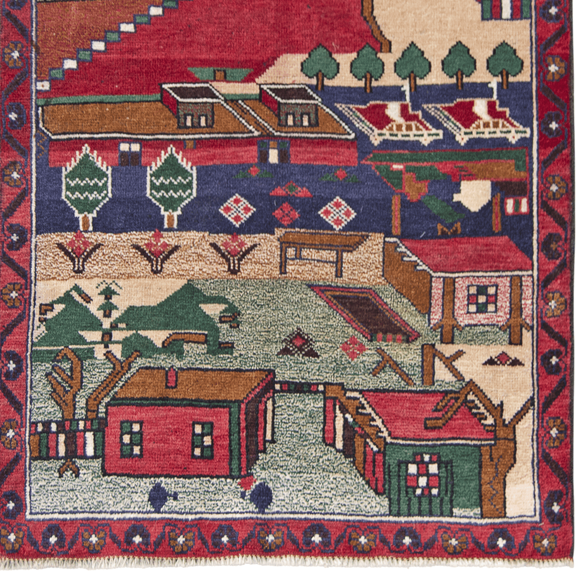 Hand-knotted Baluchi 100% Wool Pictorial Small Rug 88cm x 148cm