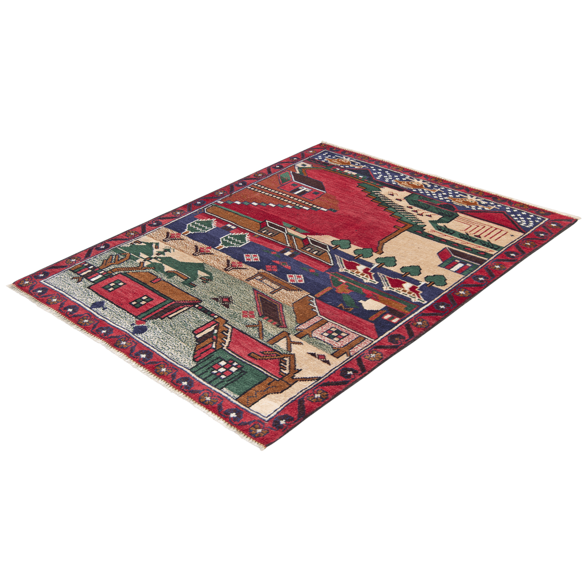 Hand-knotted Baluchi 100% Wool Pictorial Small Rug 88cm x 148cm
