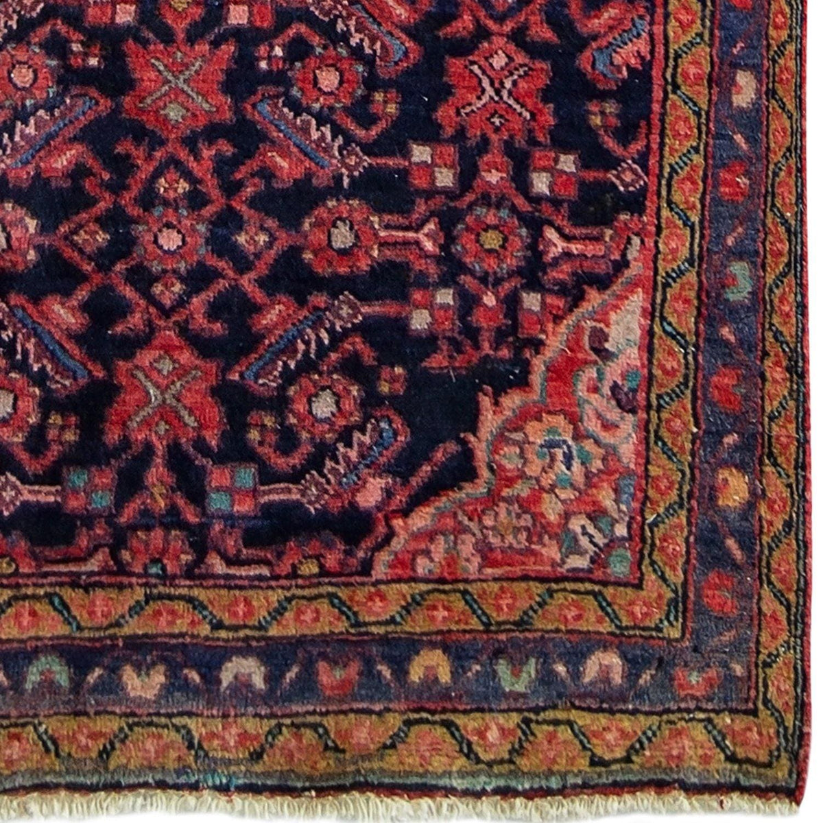 Hand-knotted Wool Hamadan Persian Vintage Runner 110cm x 311cm