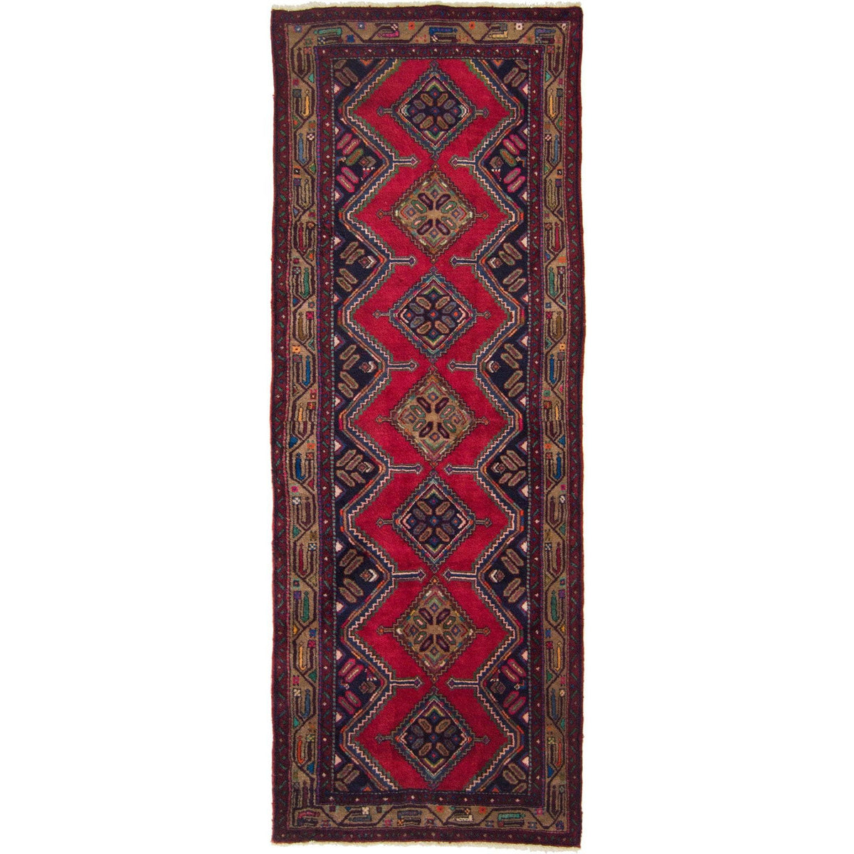Hand-knotted Wool Hamadan Vintage Persian Runner 100cm x 258cm