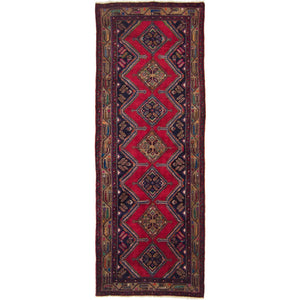 Hand-knotted Wool Hamadan Vintage Persian Runner 100cm x 258cm