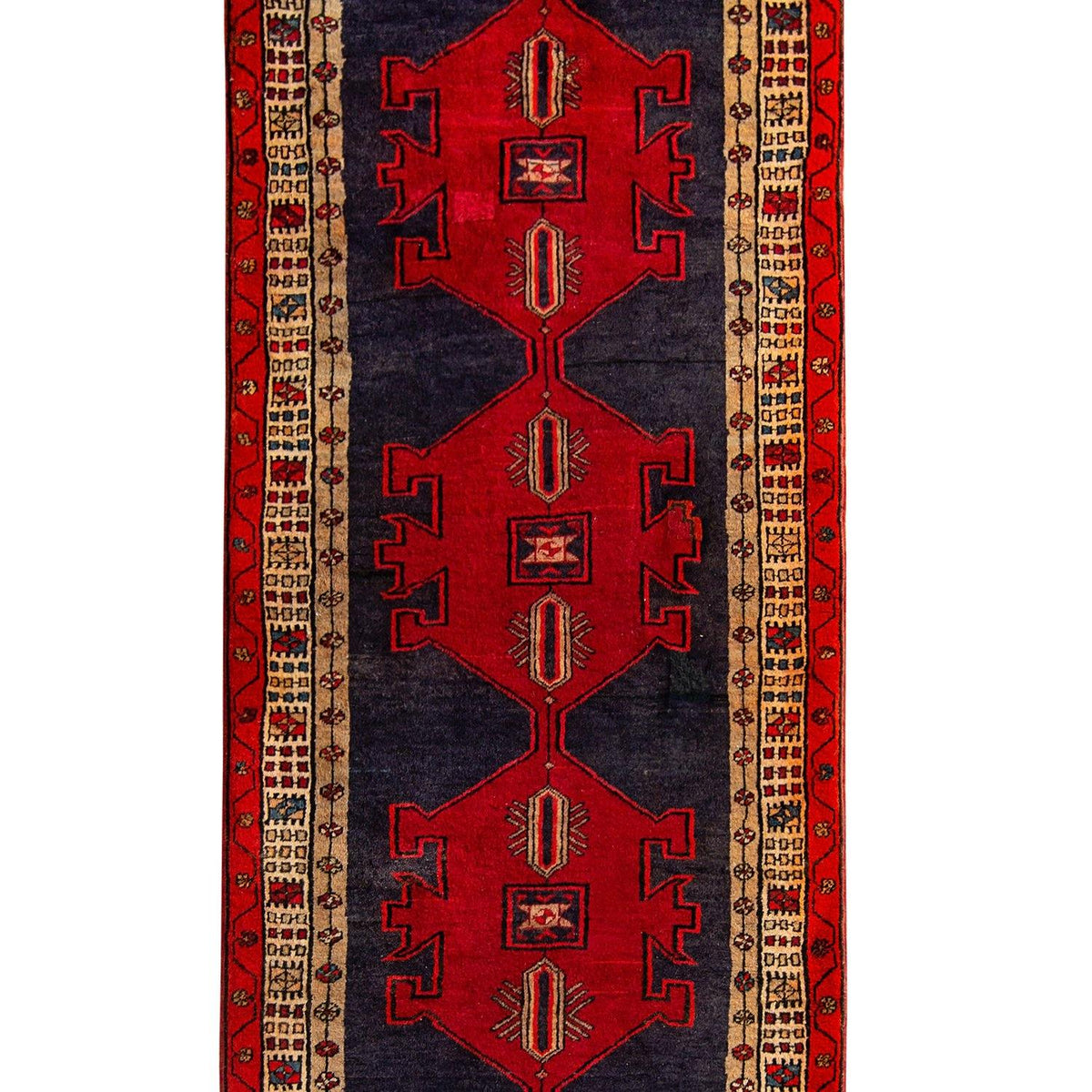 Hand-knotted Wool Red Hamadan Persian Vintage Hallway Runner 106cm x 317cm