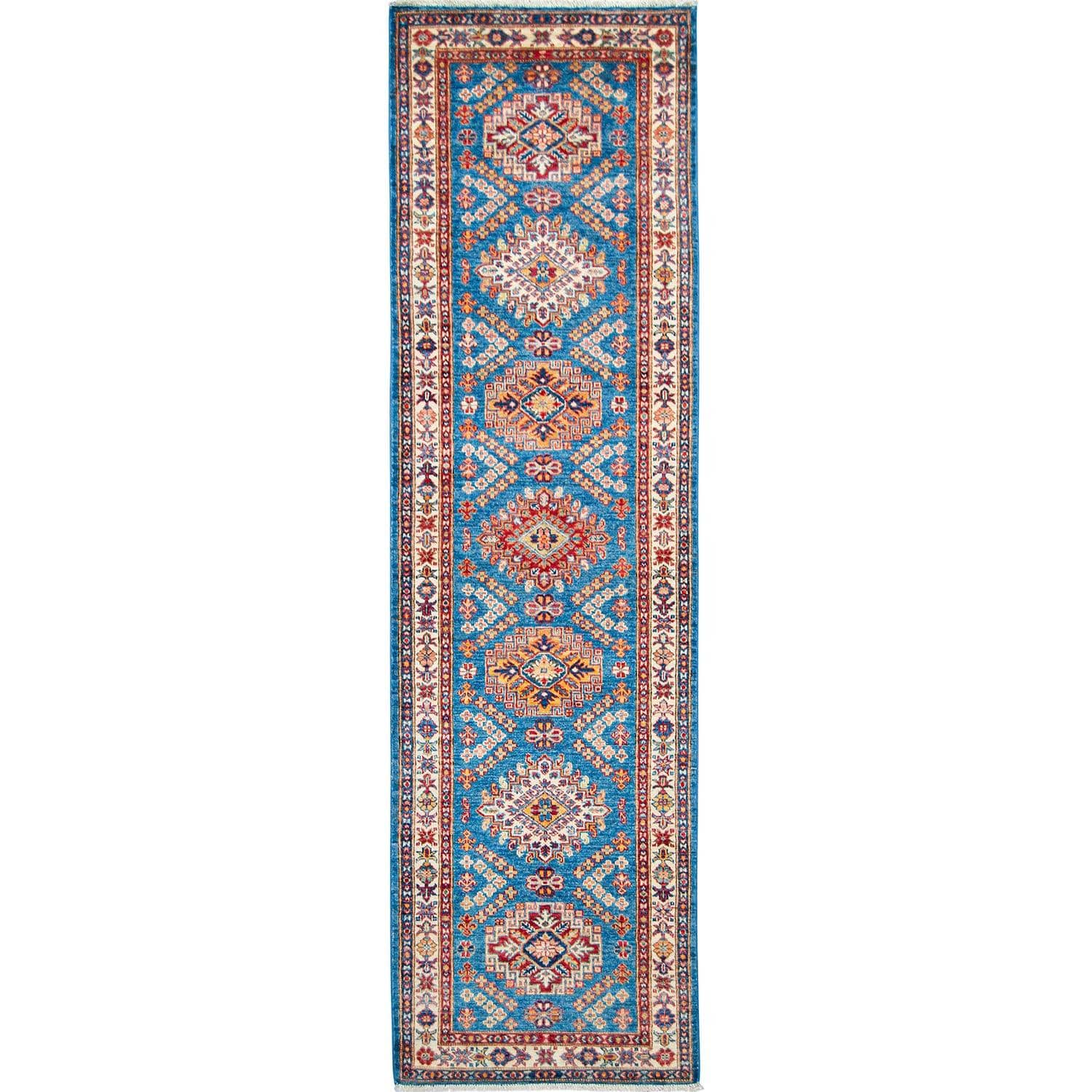 Fine Hand-knotted Traditional Wool Blue Runner 83cm x 297cm