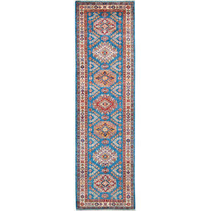 Fine Hand-knotted Traditional Wool Blue Runner 83cm x 297cm