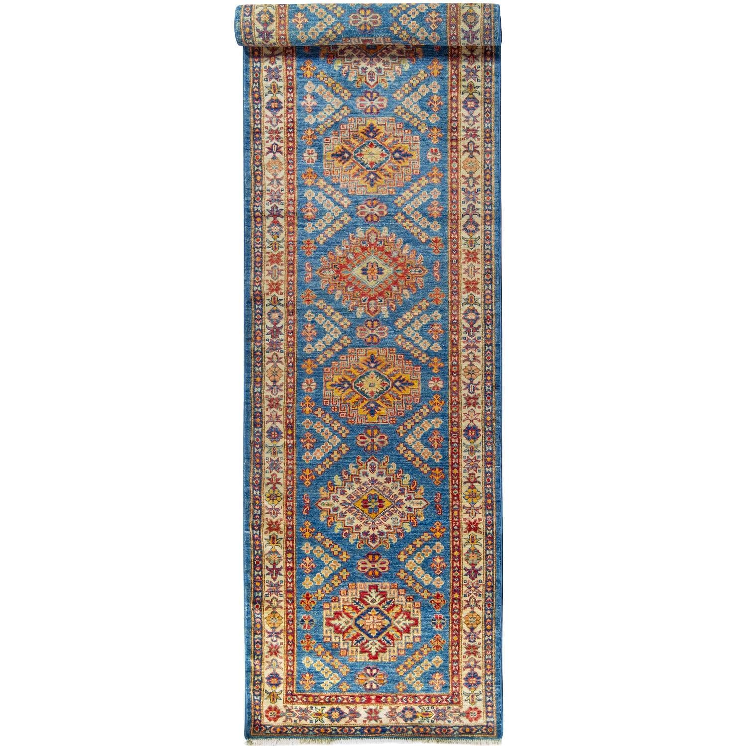 Fine Hand-knotted Traditional Wool Super Kazak Blue Runner 82cm x 298cm