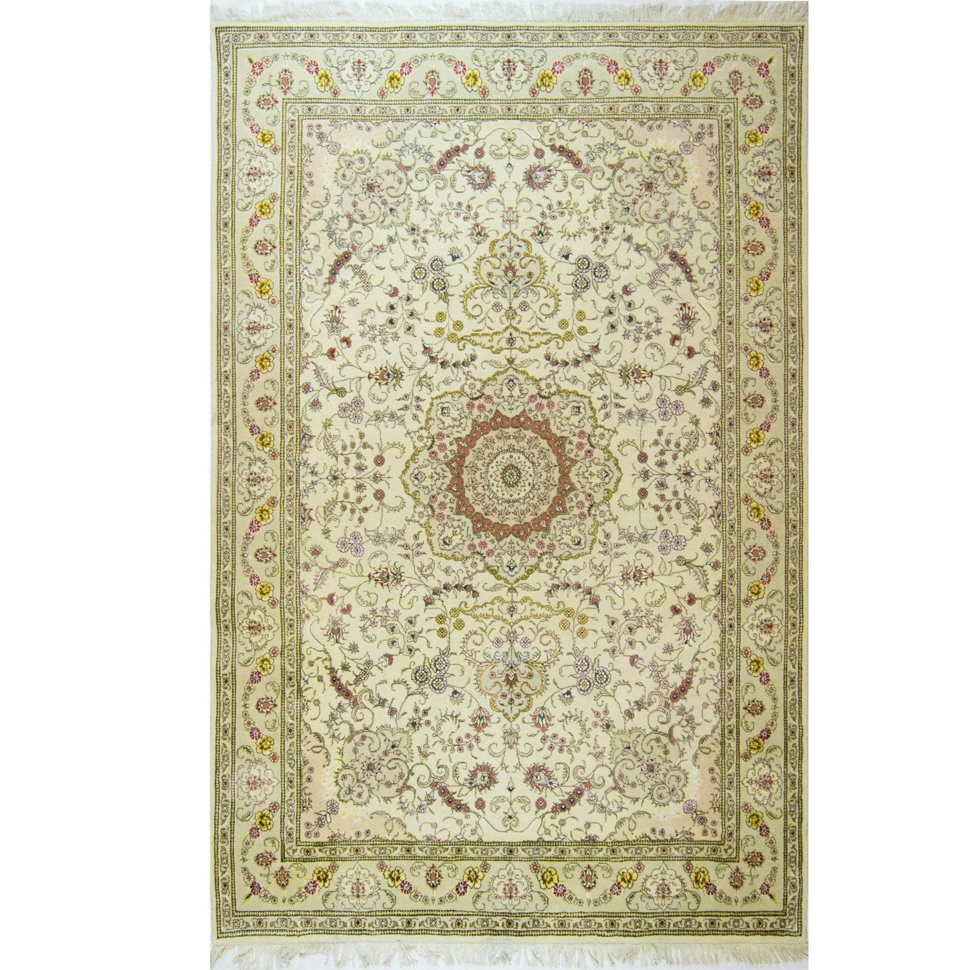 Fine Hand-knotted Wool & Silk Tabriz Rug 183cm x 274cm | 40097