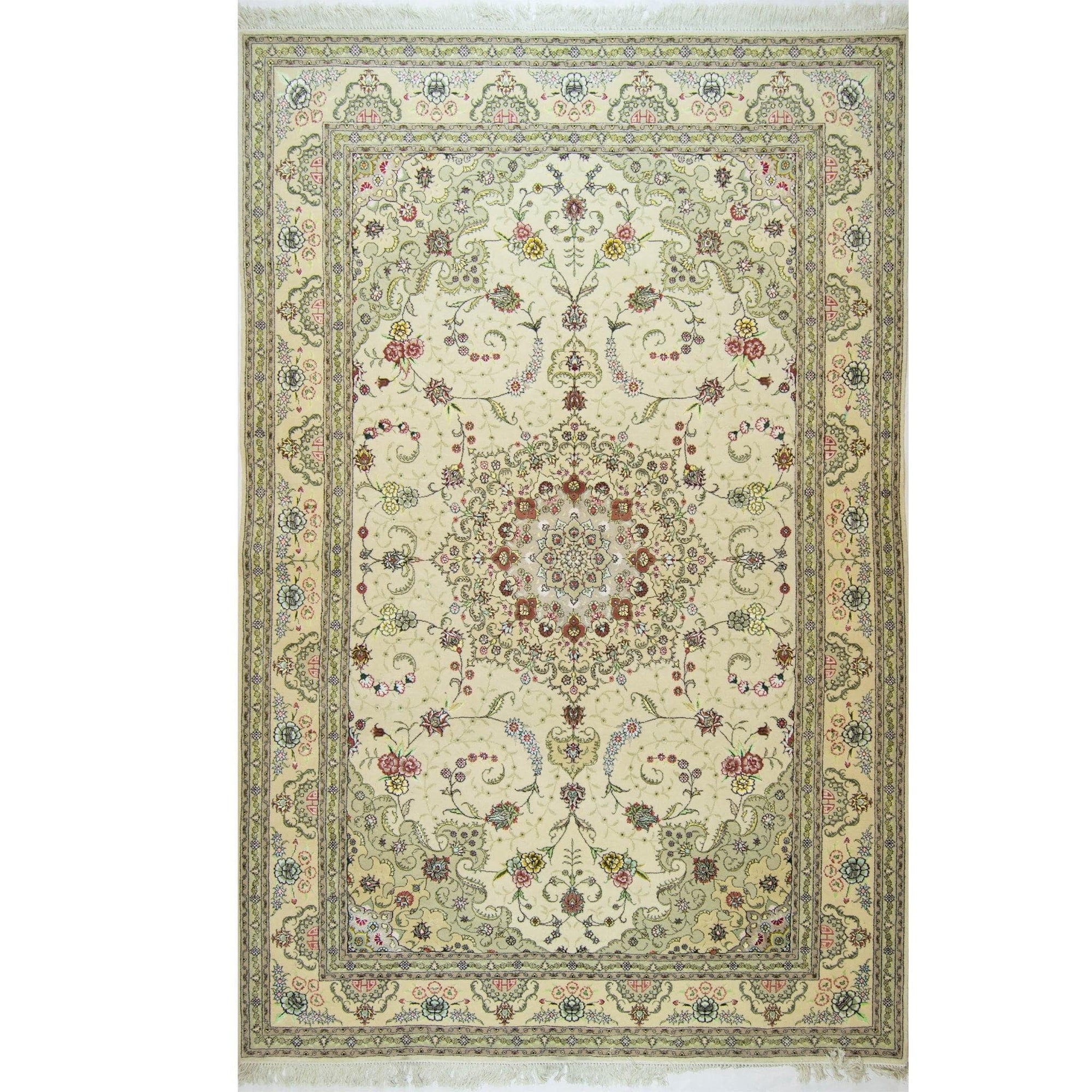 Fine Hand-knotted Wool & Silk Tabriz Rug 183cm x 274cm | 40098