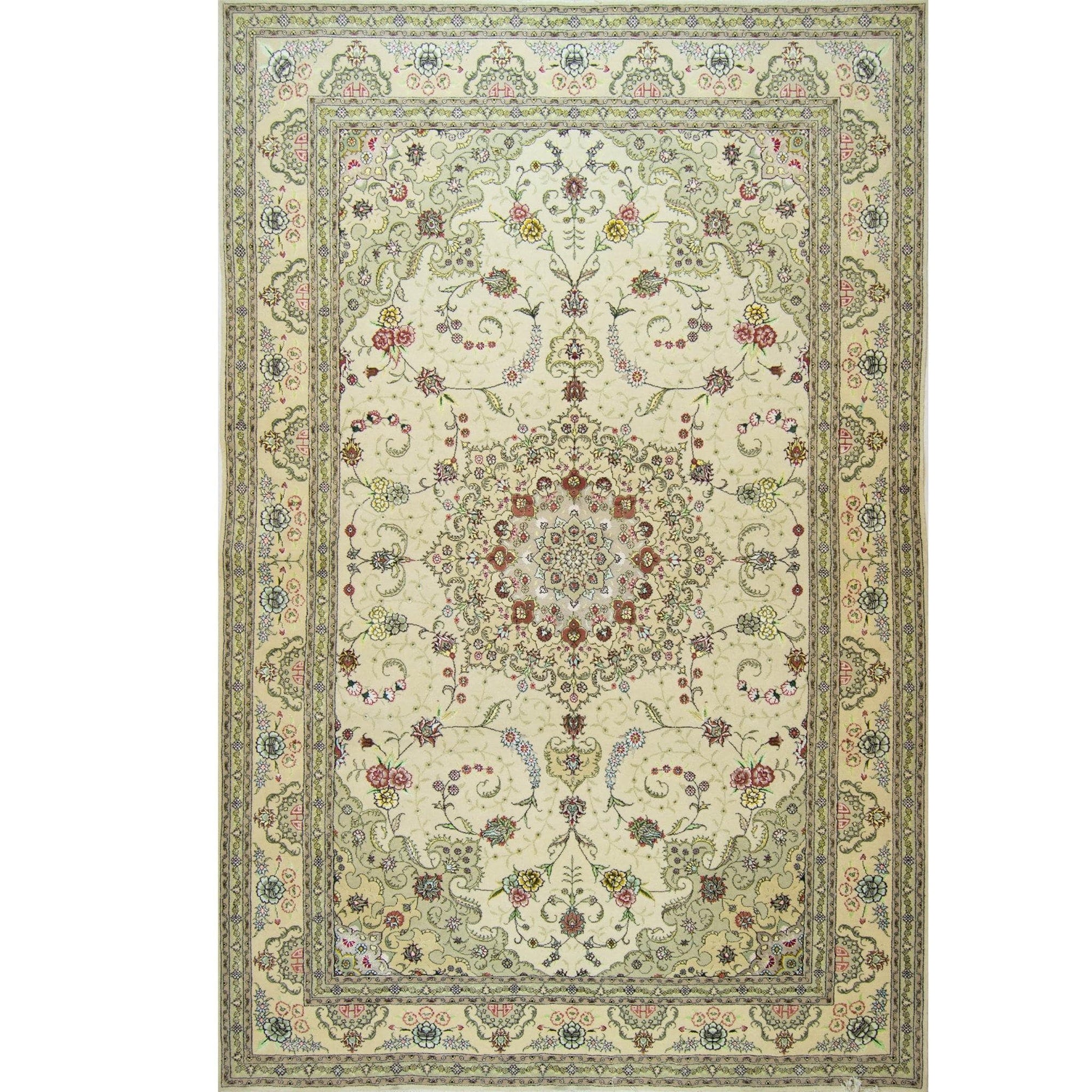 Fine Hand-knotted Wool & Silk Tabriz Rug 183cm x 274cm | 40098