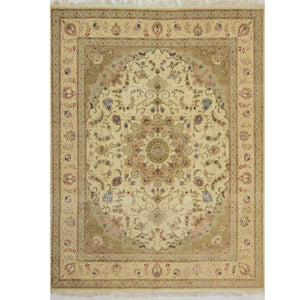 Fine Hand-knotted Wool & Silk Tabriz Rug 244cm x 305cm