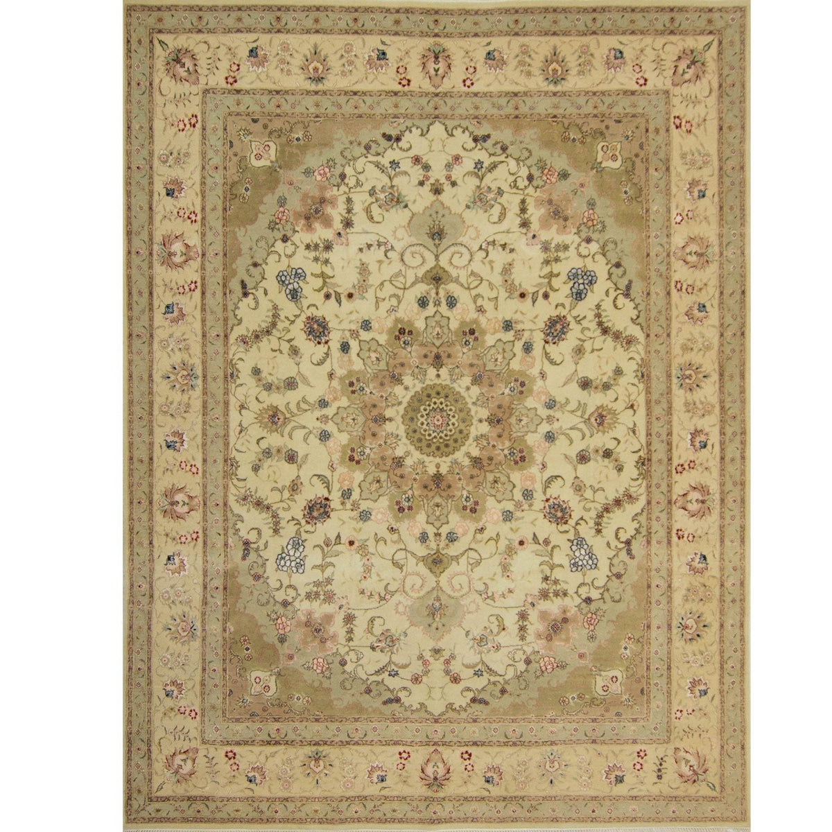 Fine Hand-knotted Wool &amp; Silk Tabriz Rug 244cm x 305cm