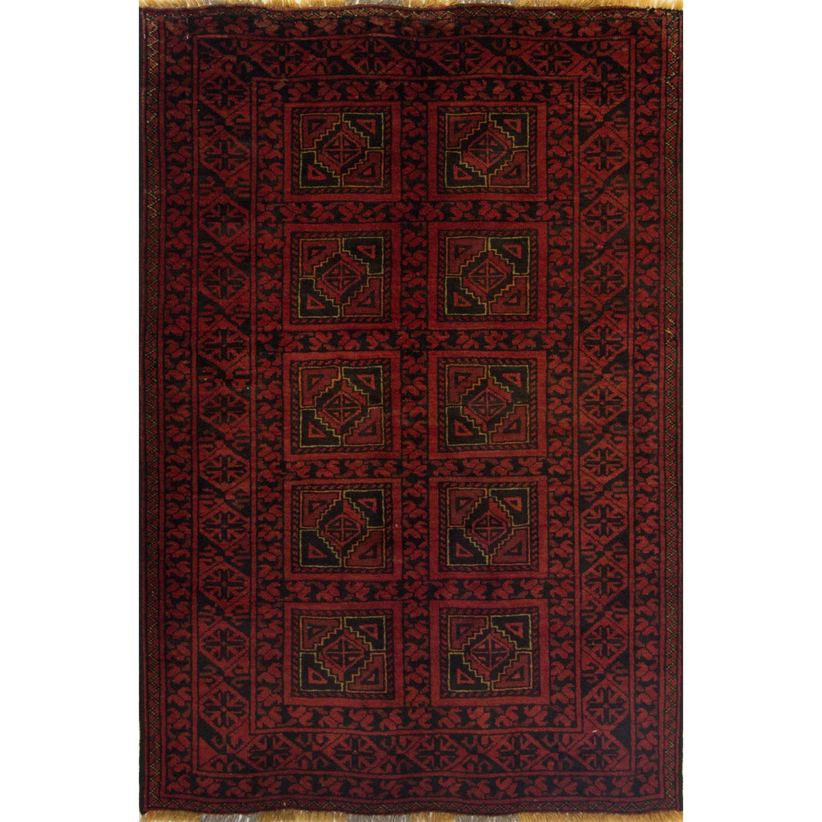 Fine Hand-knotted 100% Wool Afghani Turkmen Rug 103cm x 161cm
