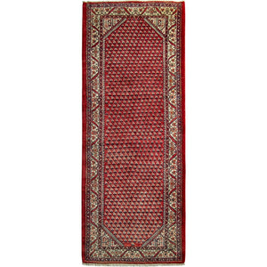 Fine Hand-knotted Wool Persian Red Hamadan Hallway Runner 116cm x 317cm
