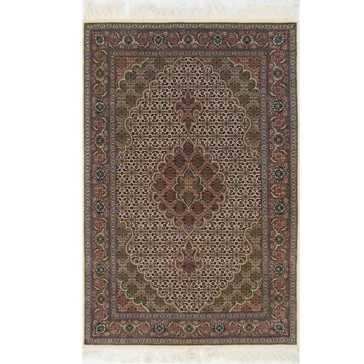 Super Fine Hand-knotted Persian Wool and Silk Tabriz - Mahi Design Rug 100cm x 150cm