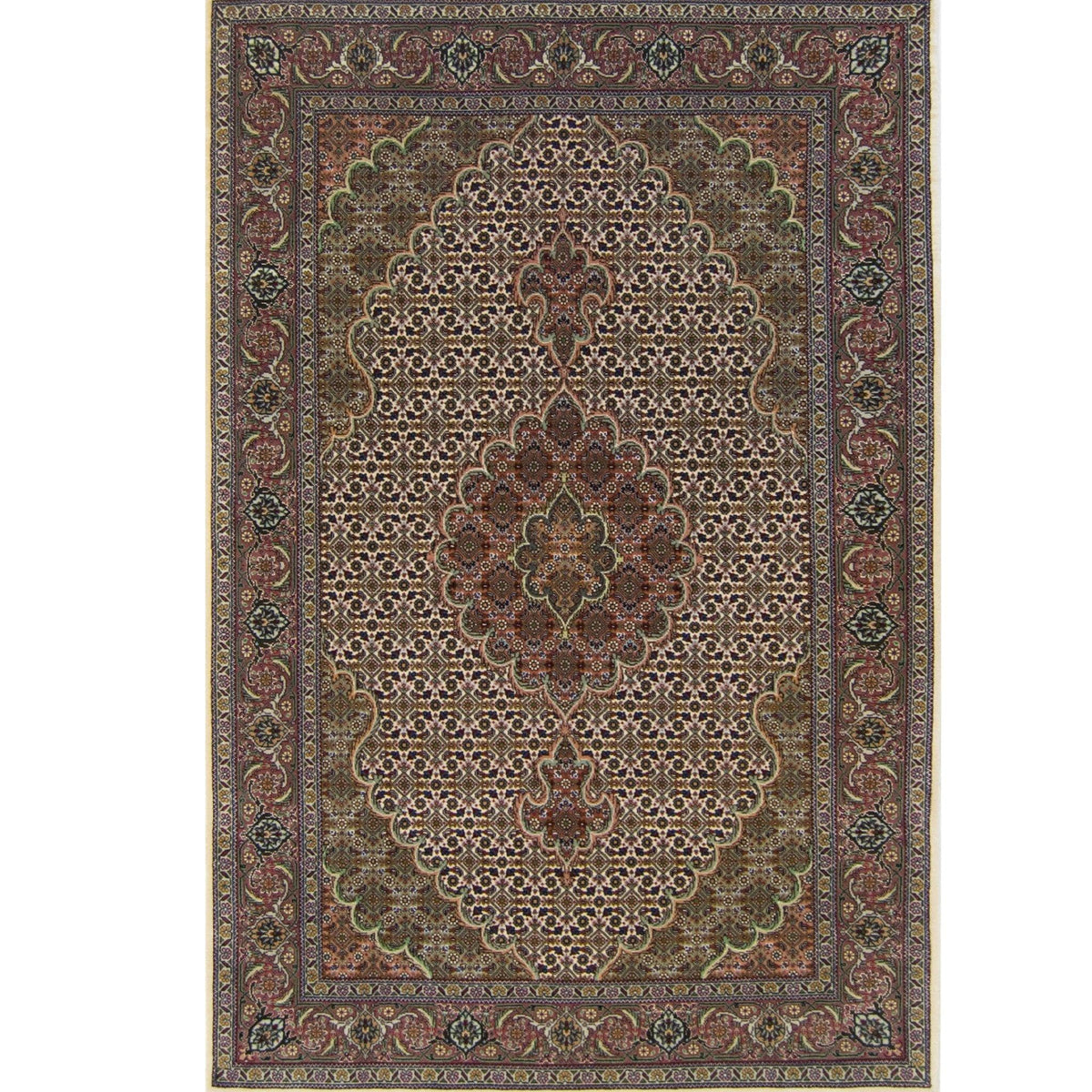 Super Fine Hand-knotted Persian Wool and Silk Tabriz - Mahi Design Rug 100cm x 150cm