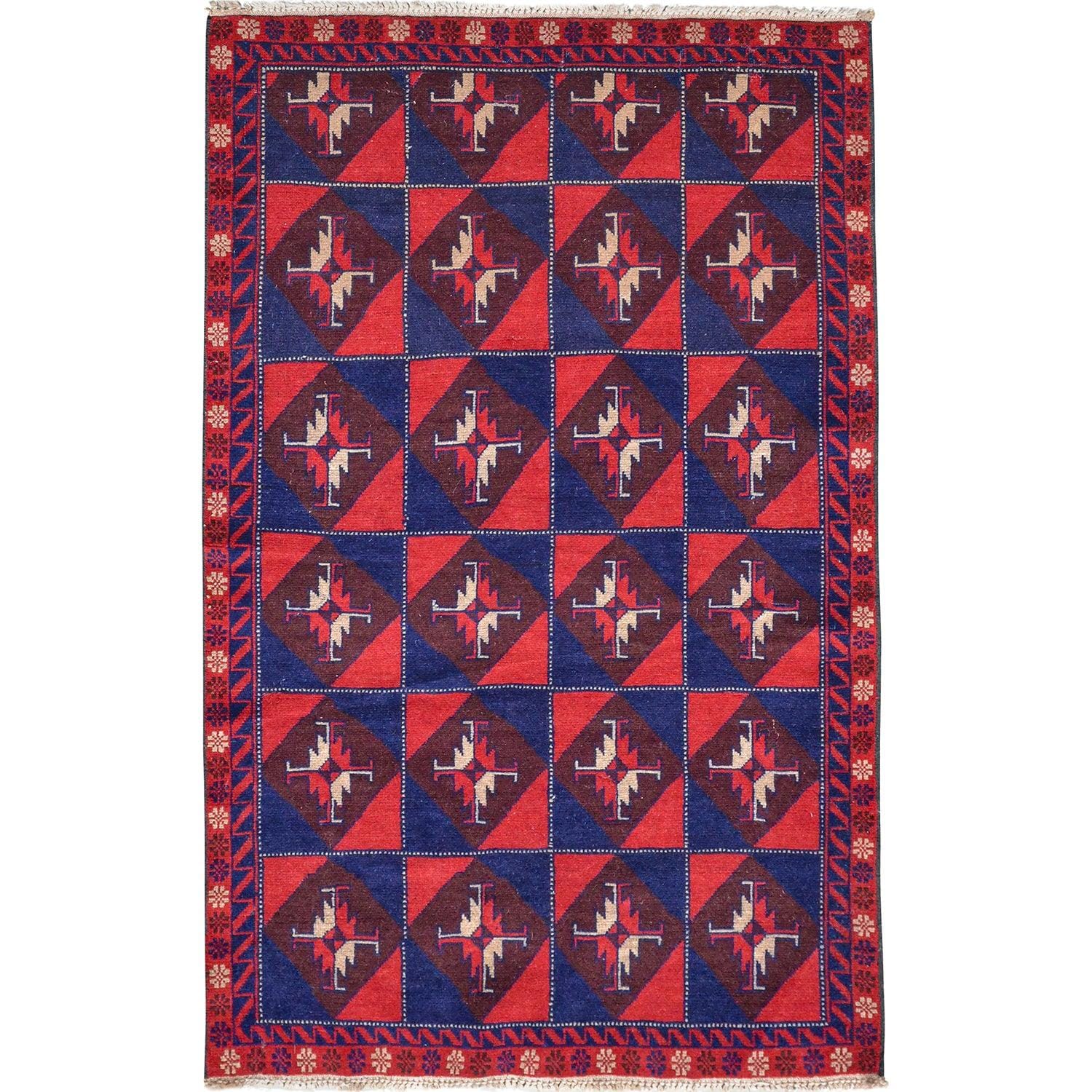 Hand-knotted Wool Persian Baluchi Rug 110cm x 183cm