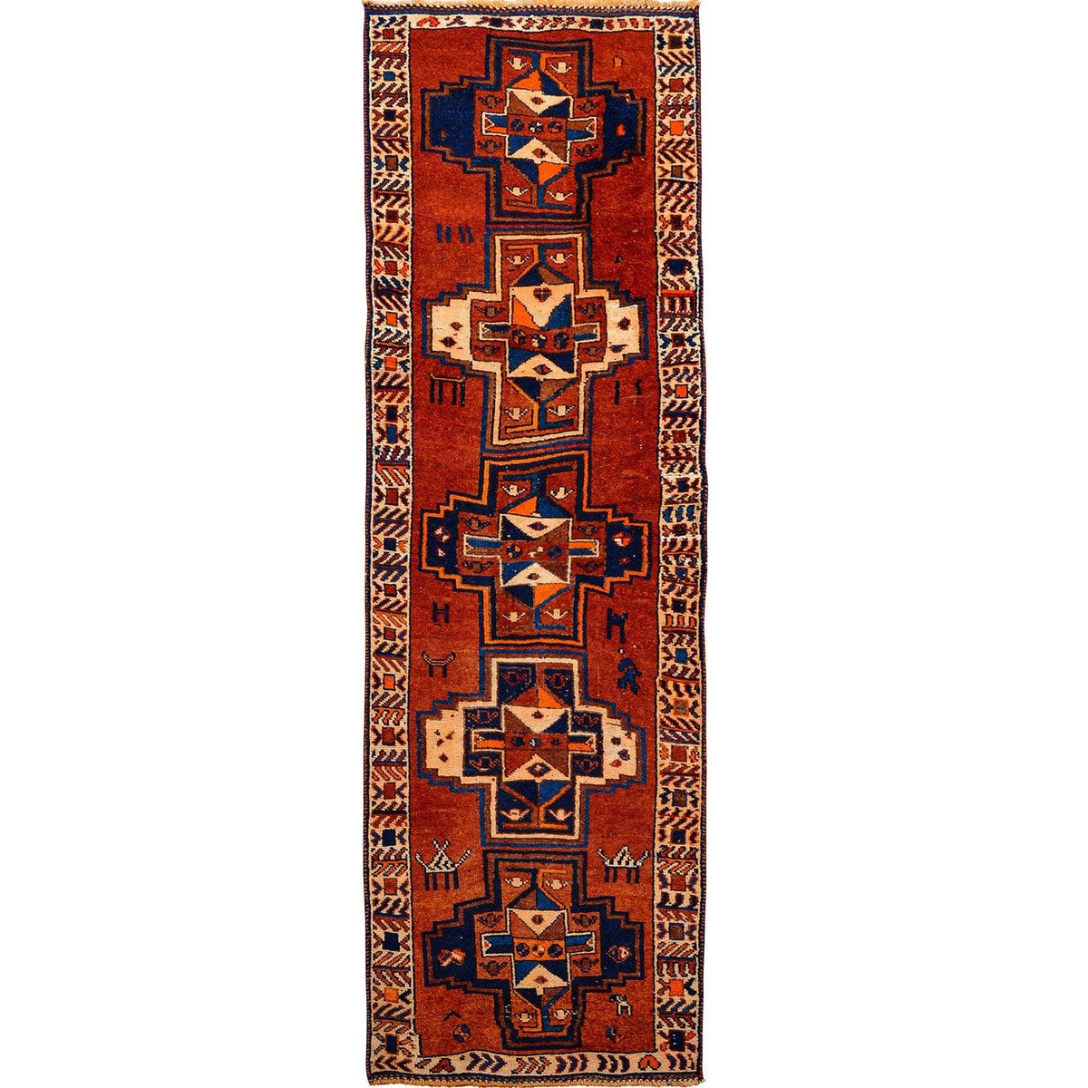 Antique Handmade 100% Wool Shiraz Persian Runner 110cm x 382cm