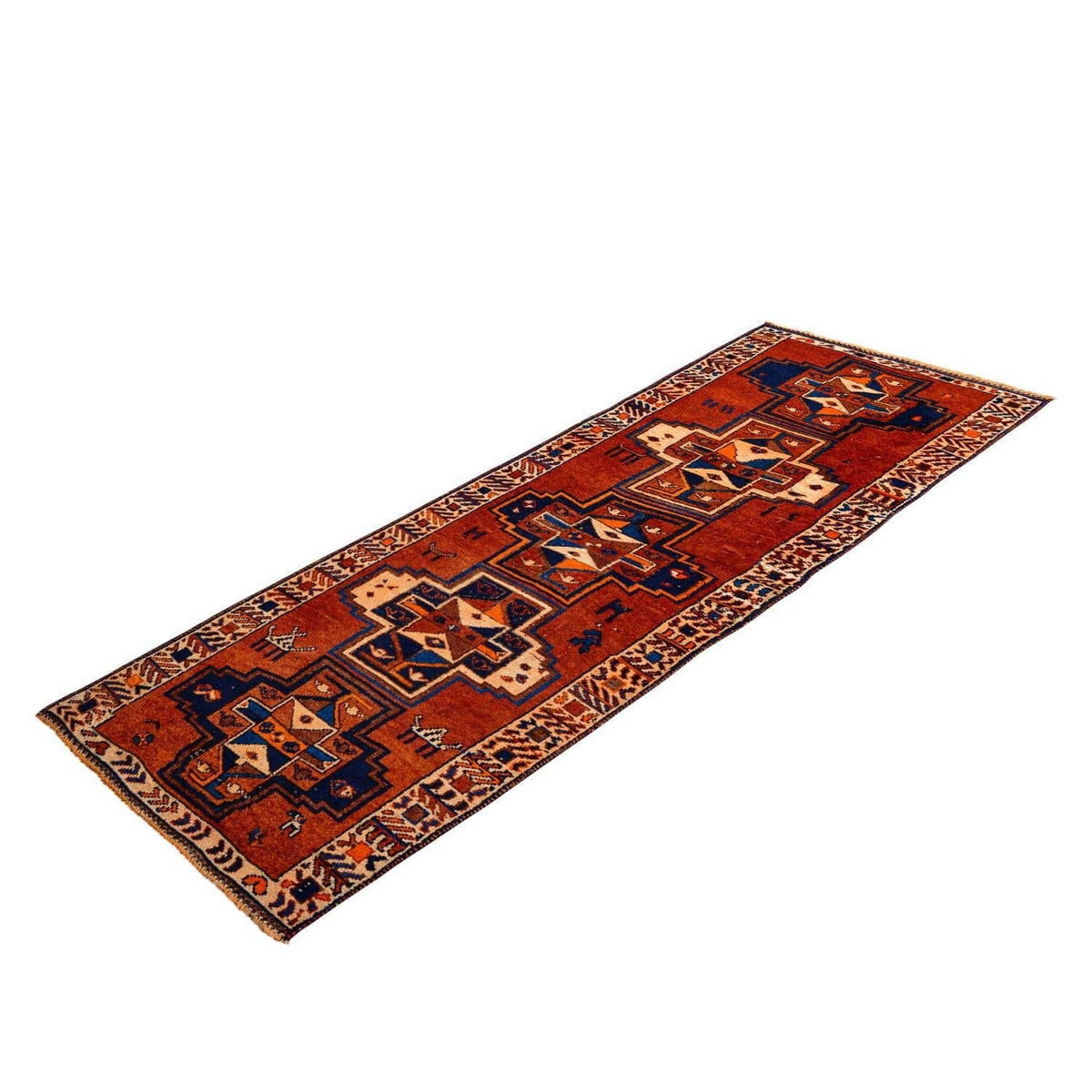 Antique Handmade 100% Wool Shiraz Persian Runner 110cm x 382cm