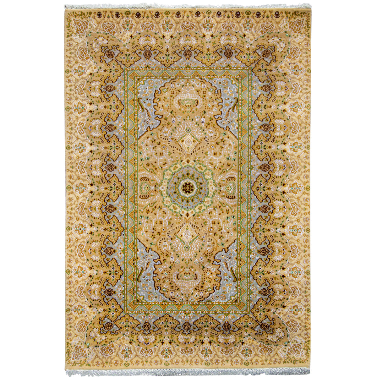 Fine Hand-knotted Wool &amp; Silk Traditional Small Rug 122cm x 183cm