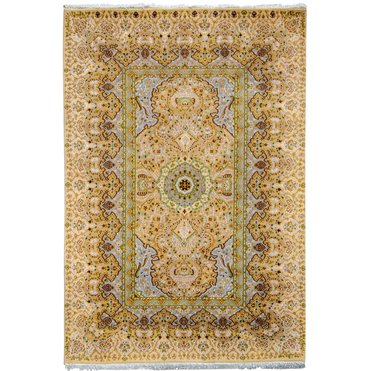 Fine Hand-knotted Wool & Silk Traditional Small Rug 122cm x 183cm