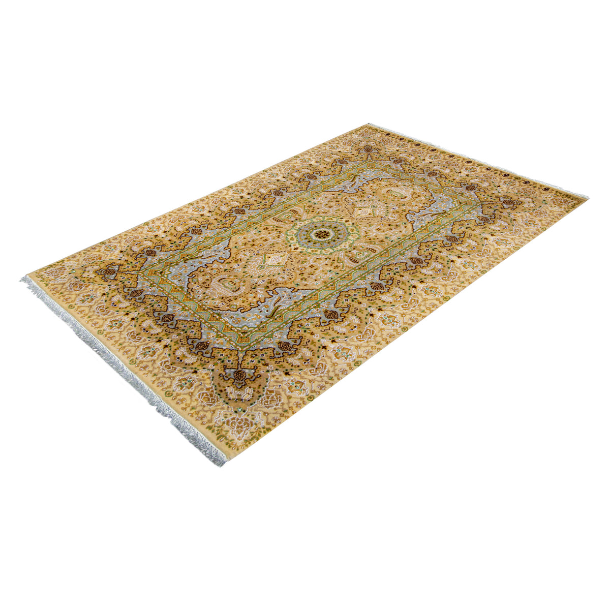 Fine Hand-knotted Wool &amp; Silk Traditional Small Rug 122cm x 183cm