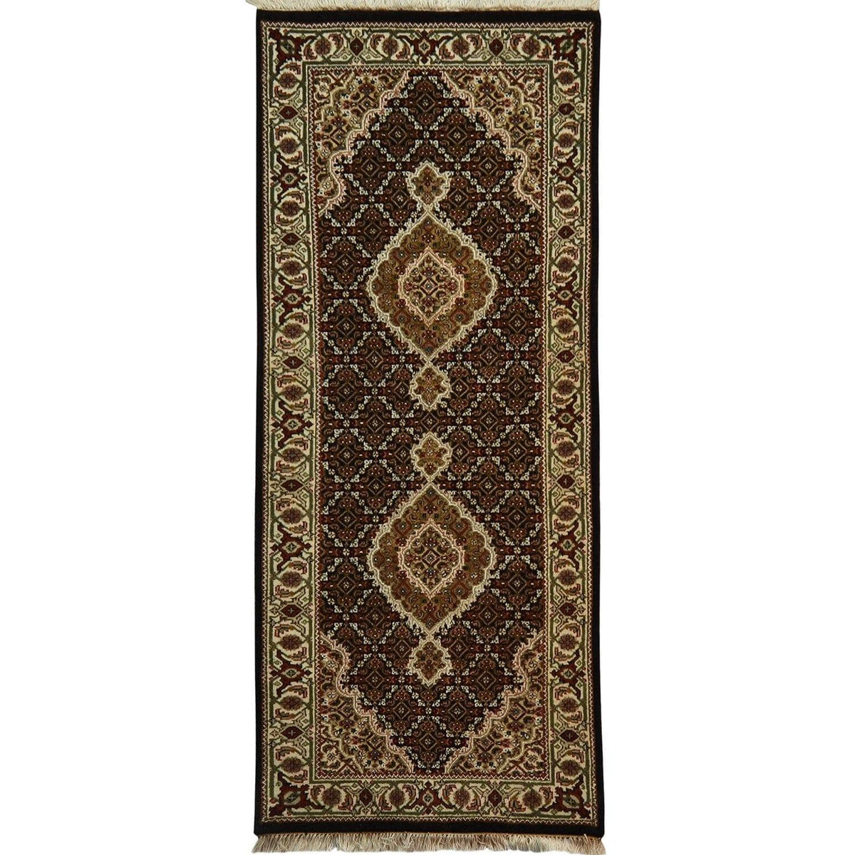 Fine Hand-knotted Wool Persian Tabriz&#39; Mahi&#39; Design Hallway Runner 80cm x 202cm