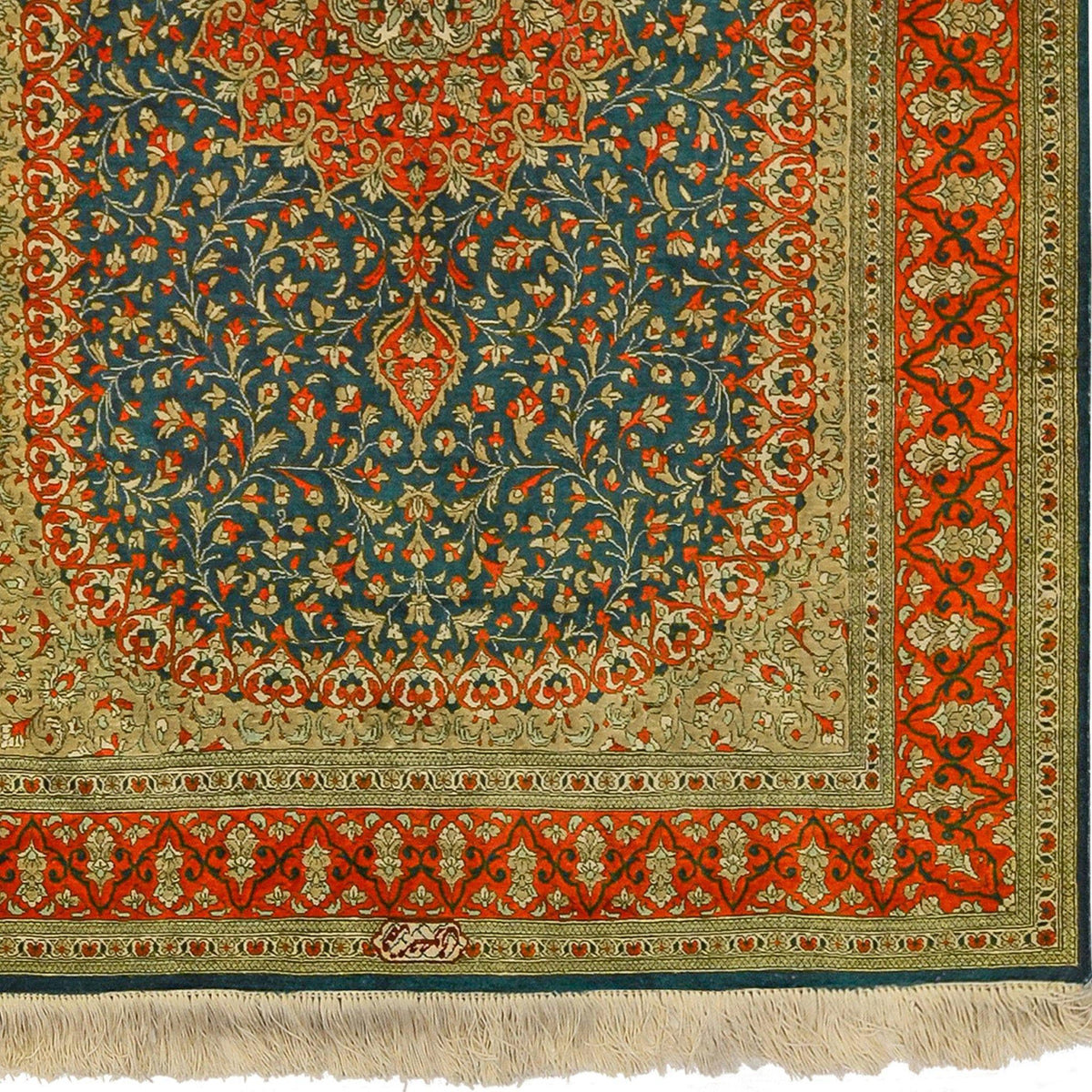 Fine Hand-knotted Persian Silk Qom/Qum Rug (SIGNED)