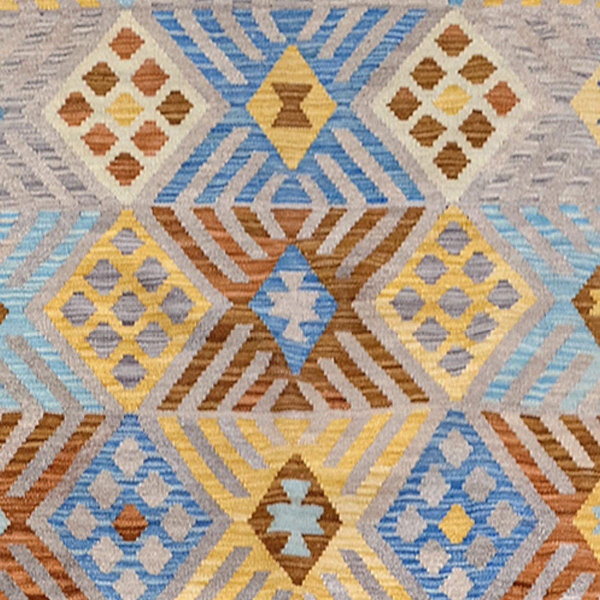 Hand-woven 100% Wool Blue Kilim Rug 201cm x 296cm