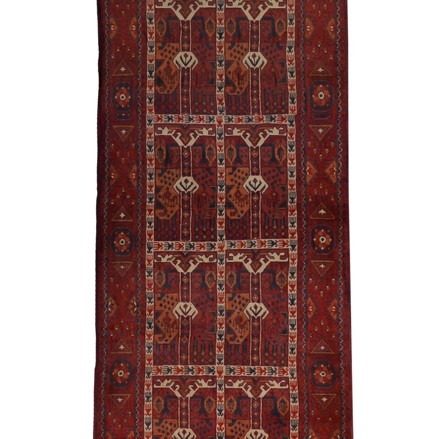 Handmade 100% Wool Vintage Turkmen Hallway Runner 78cm x 346cm