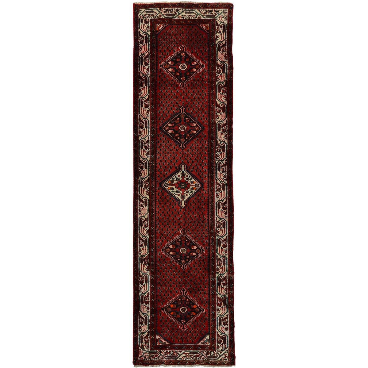 Fine Hand-knotted Wool Hamadan Persian Vintage Hallway Runner 82cm x 289cm