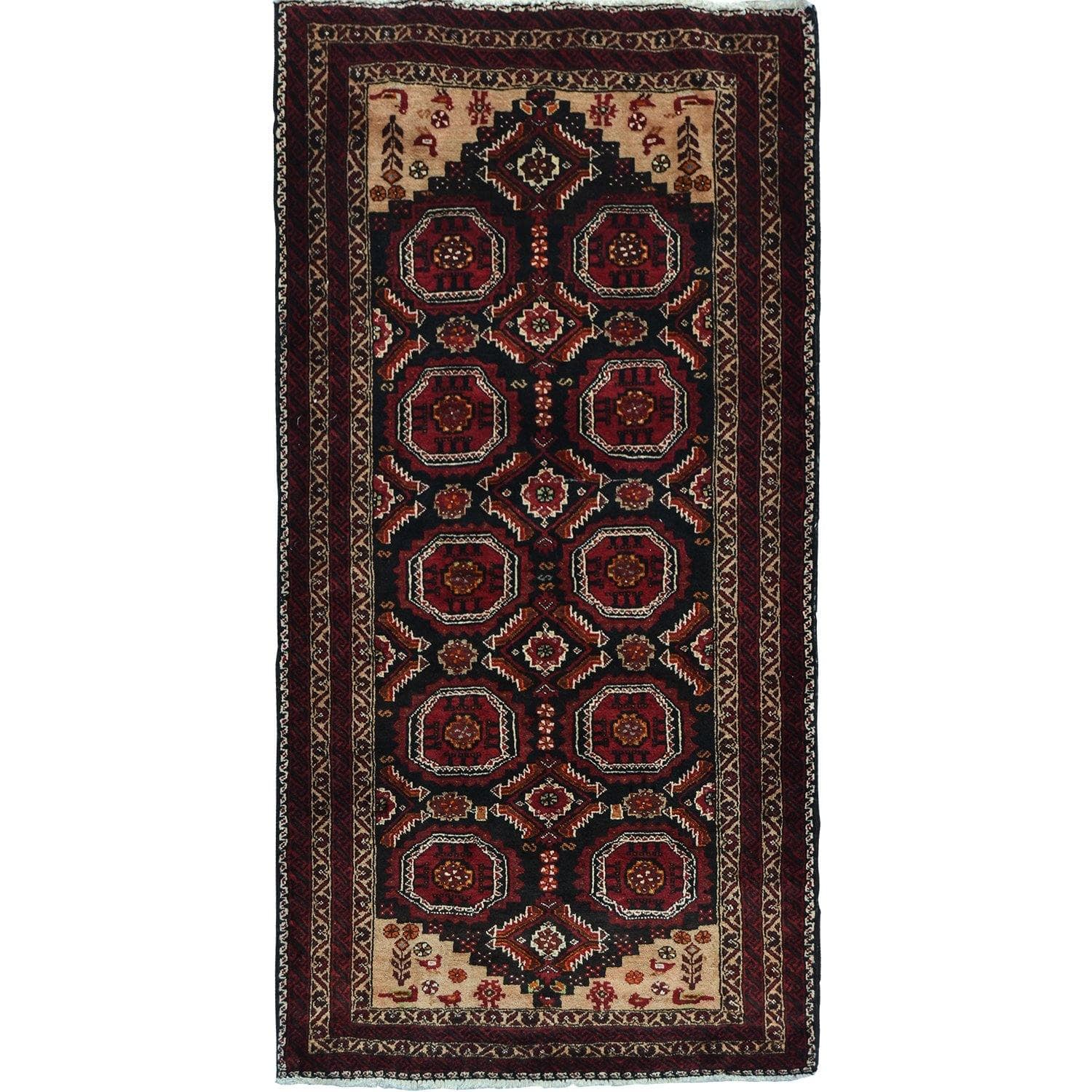 Fine Hand-knotted Wool Baluchi Persian Rug 98cm x 192cm