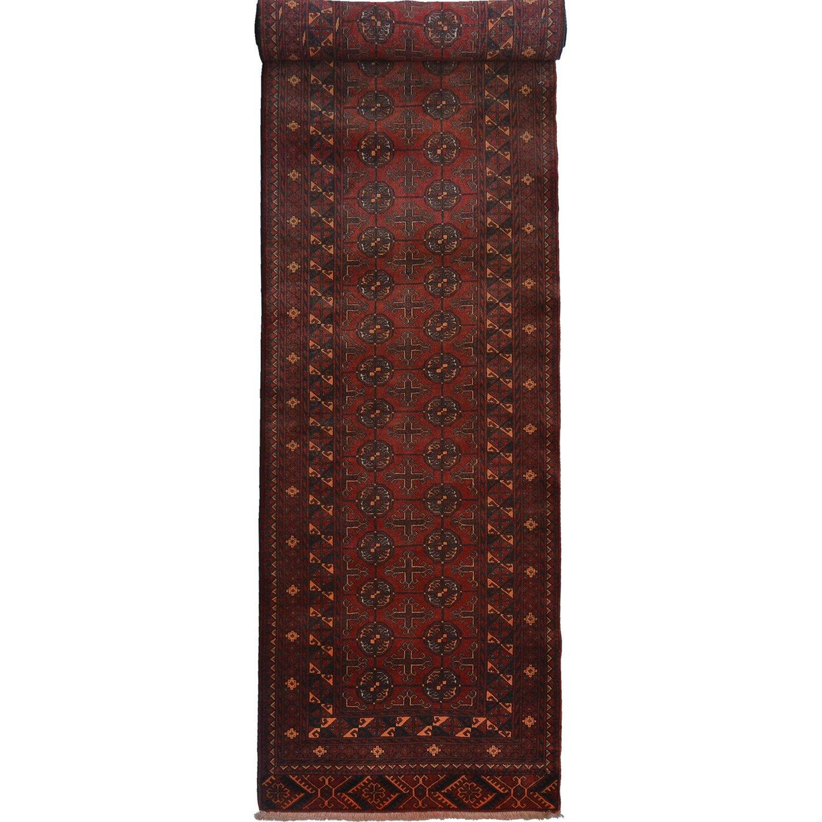 Fine Hand-knotted Vintage Wool Turkmen Red Hallway Runner 79cm x 375cm