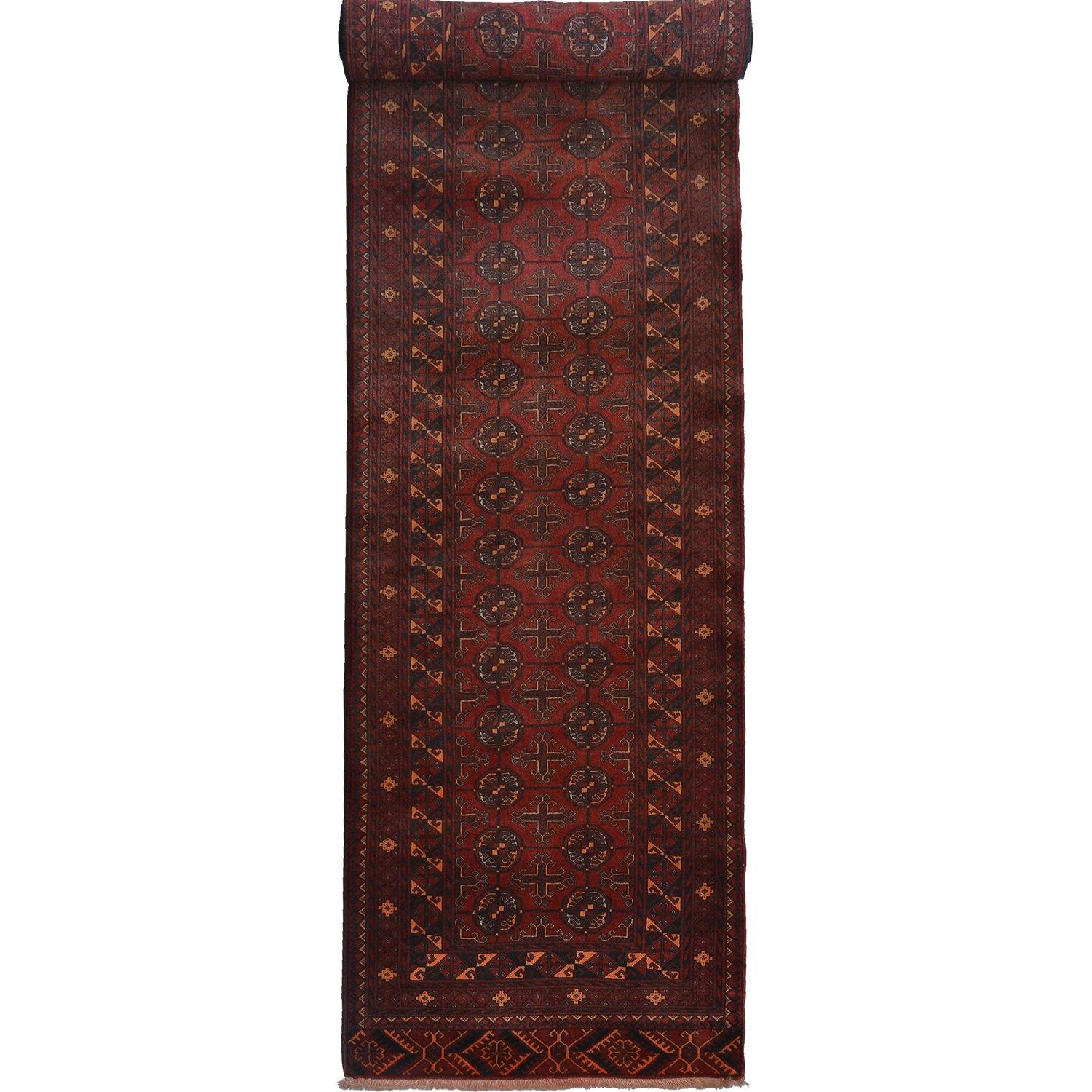 Fine Hand-knotted Vintage Wool Turkmen Red Hallway Runner 79cm x 375cm