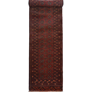 Fine Hand-knotted Vintage Wool Turkmen Red Hallway Runner 79cm x 375cm