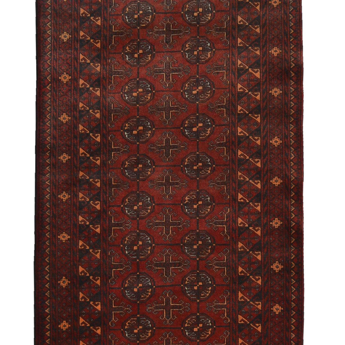 Fine Hand-knotted Vintage Wool Turkmen Red Hallway Runner 79cm x 375cm