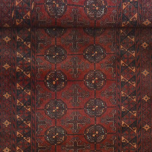 Fine Hand-knotted Vintage Wool Turkmen Red Hallway Runner 79cm x 375cm