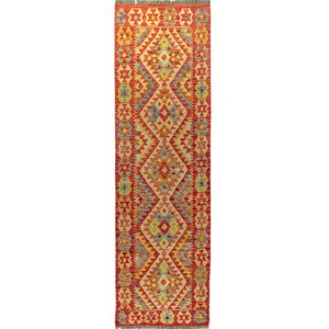 Multi - Coloured Wool Kilim Runner 70cm x 214cm