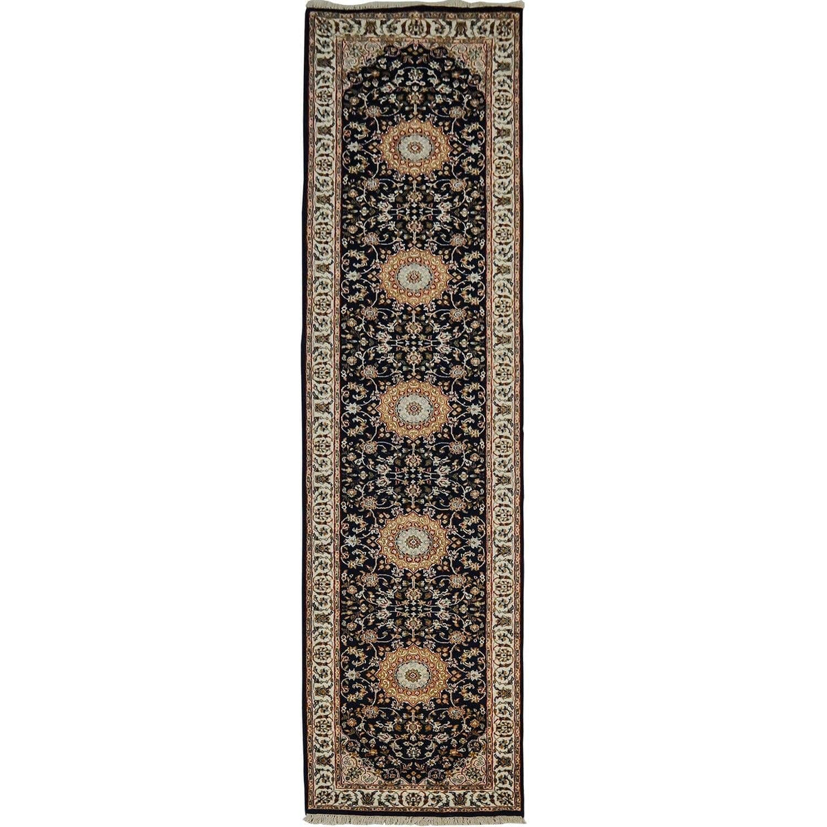 Fine Hand-knotted Wool &amp; Silk Nain Hallway Runner 80cm x 365cm