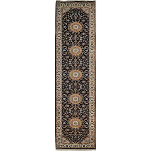 Fine Hand-knotted Wool & Silk Nain Hallway Runner 80cm x 365cm