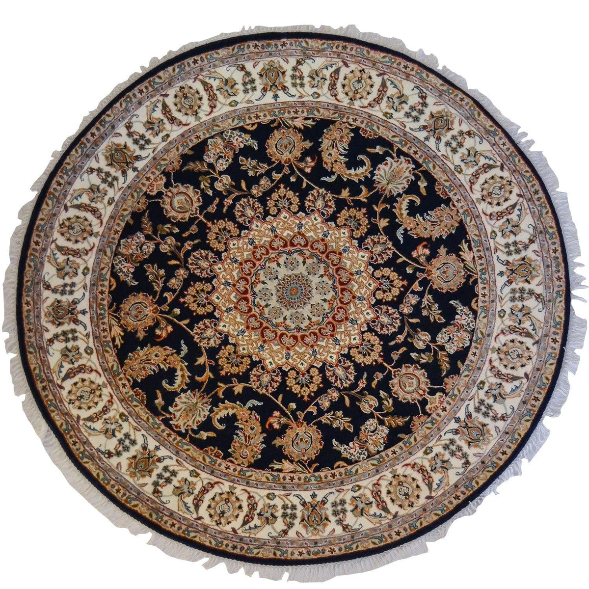 Find Hand-knotted Wool &amp; Silk Nain Round Rug 197cm x 198cm