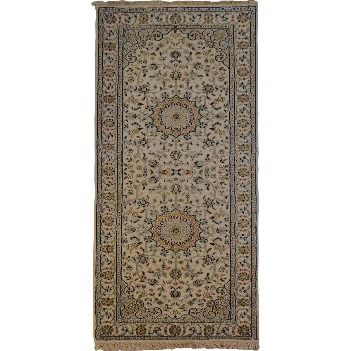 Fine Hand-knotted Wool &amp; Silk Nain Hallway Runner 84cm x 204cm
