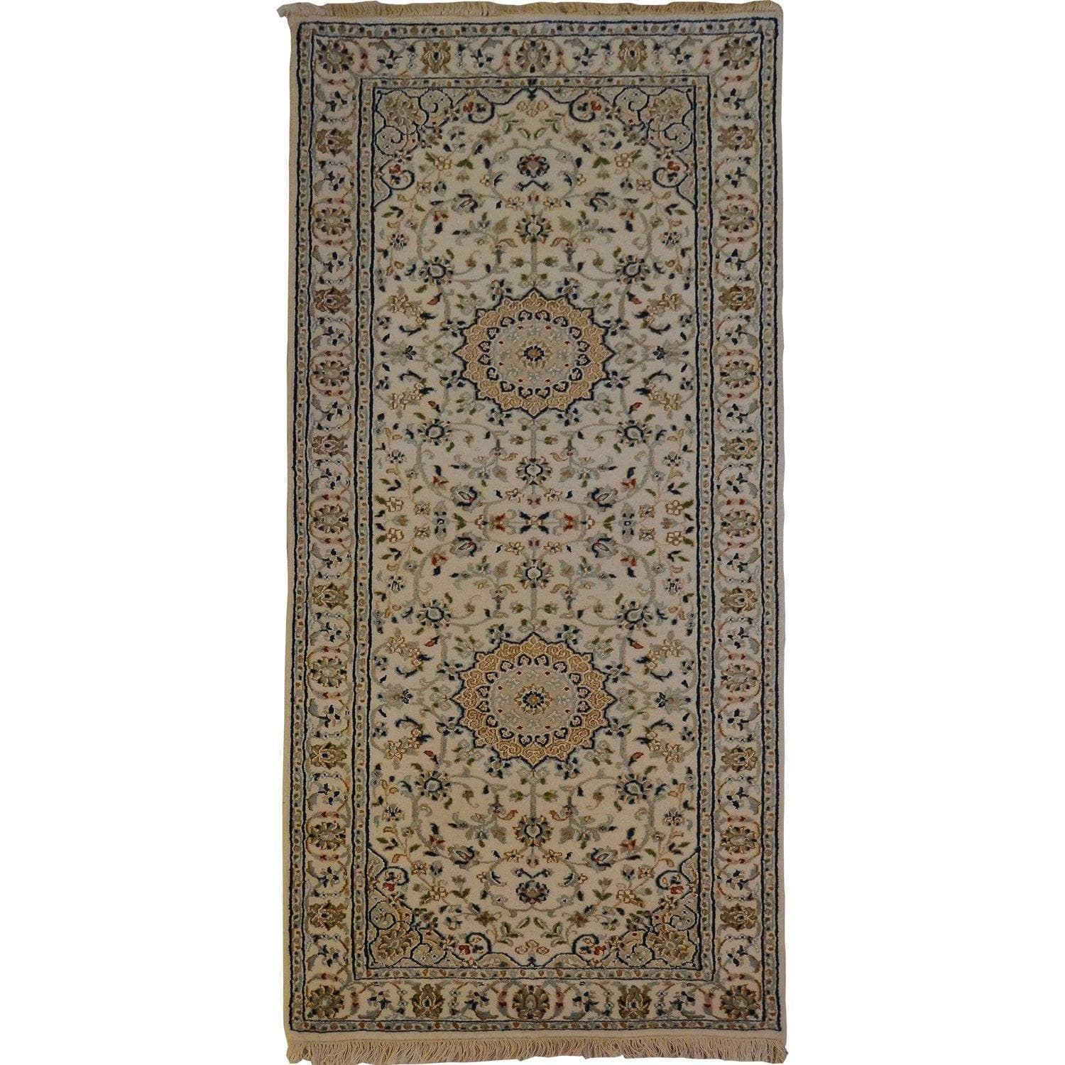 Fine Hand-knotted Wool & Silk Nain Hallway Runner 84cm x 204cm