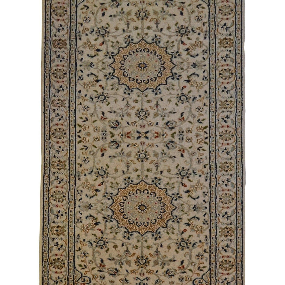 Fine Hand-knotted Wool &amp; Silk Nain Hallway Runner 84cm x 204cm