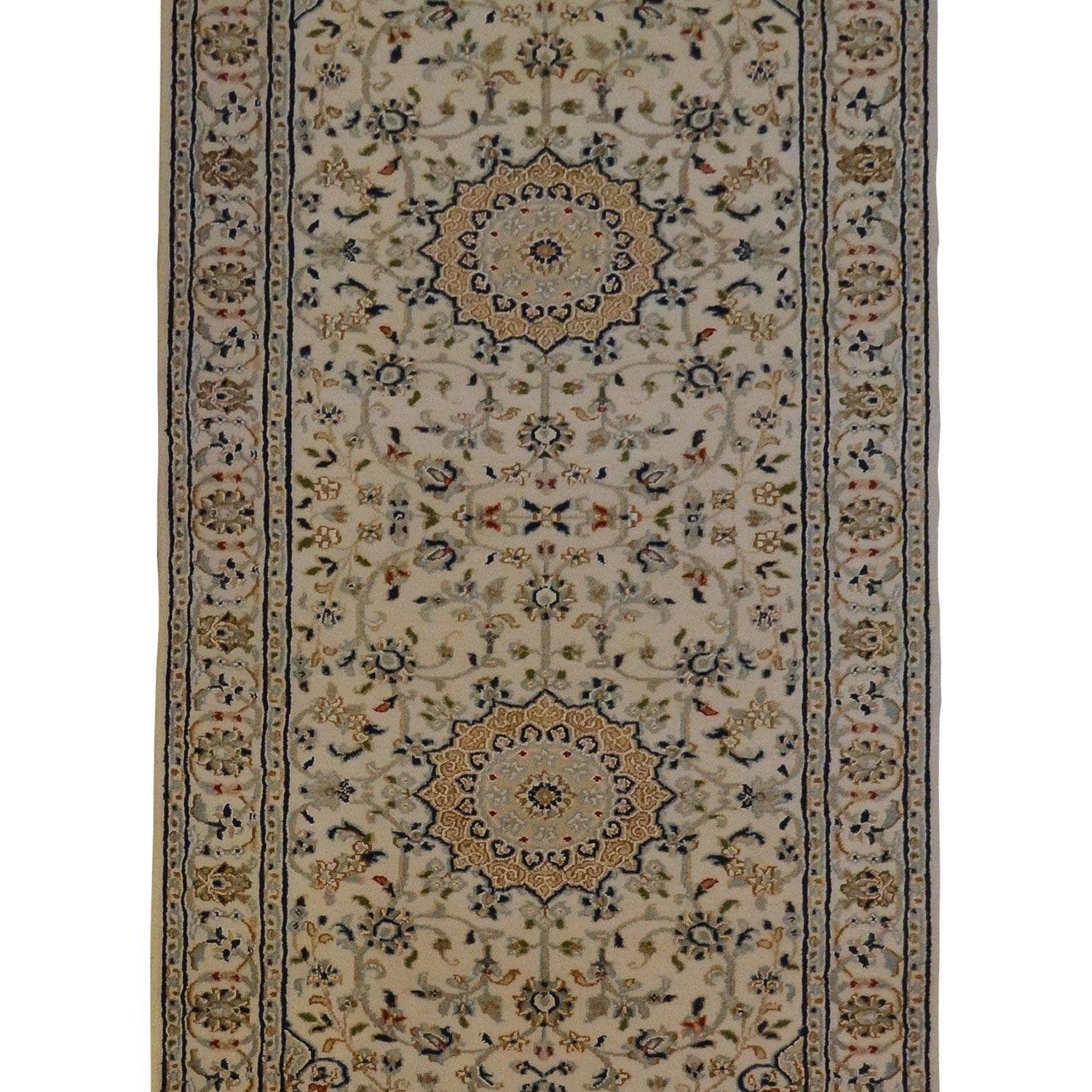Fine Hand-knotted Wool & Silk Nain Hallway Runner 84cm x 204cm