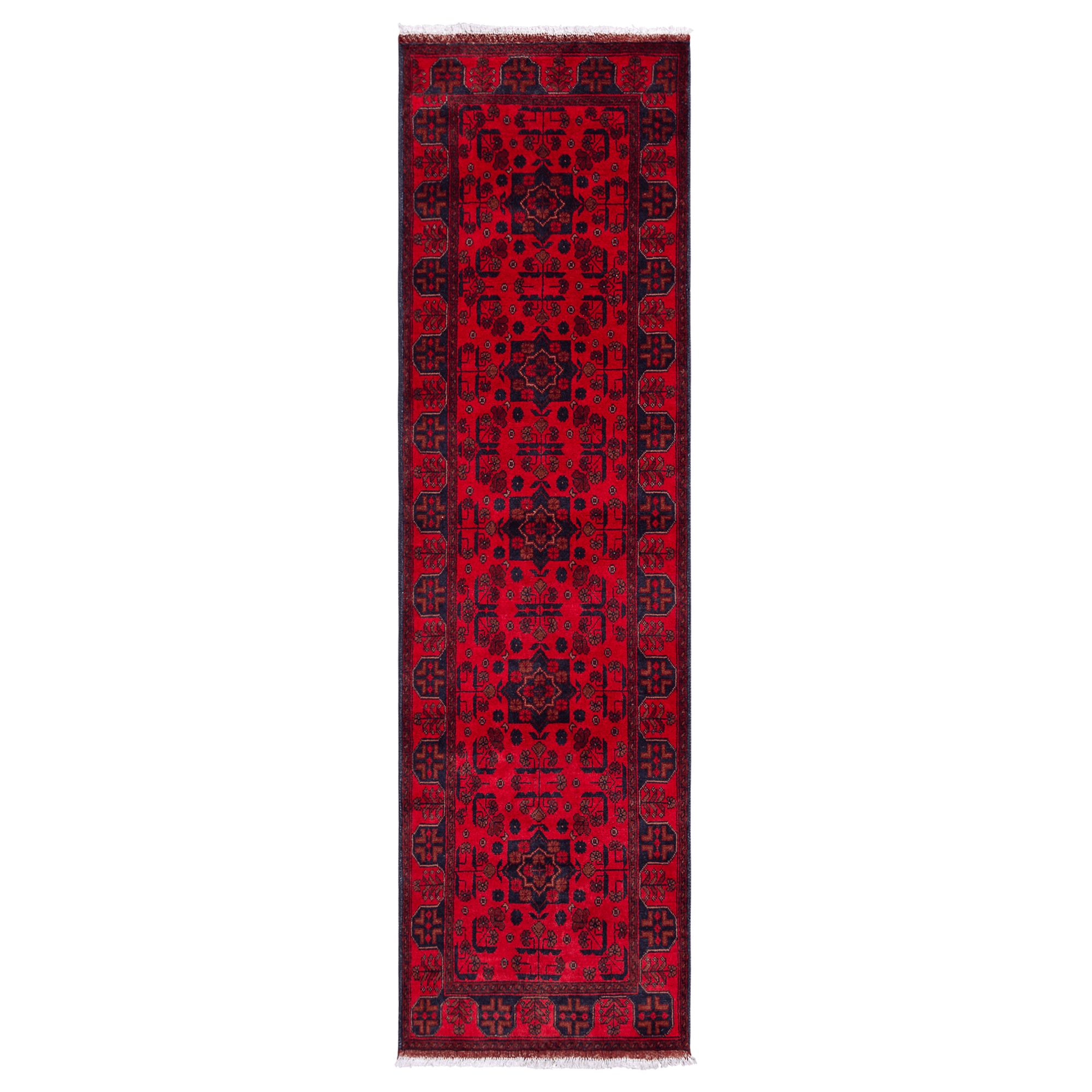 Fine Hand-knotted 100% Wool Red Runner 79cm x 293cm