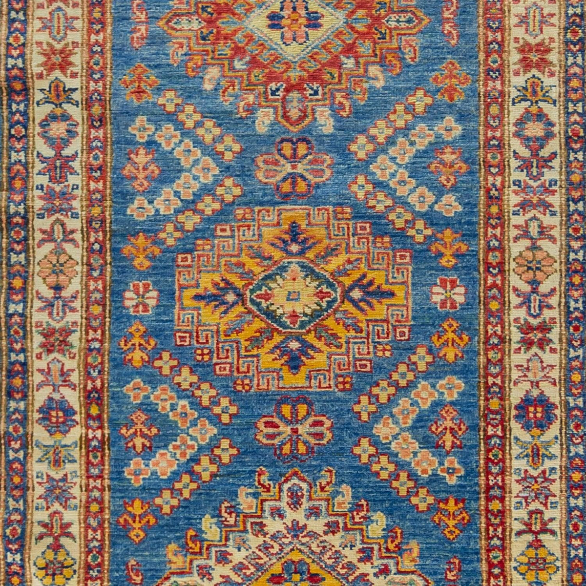Fine Hand-knotted Traditional Wool Super Kazak Blue Runner 82cm x 298cm