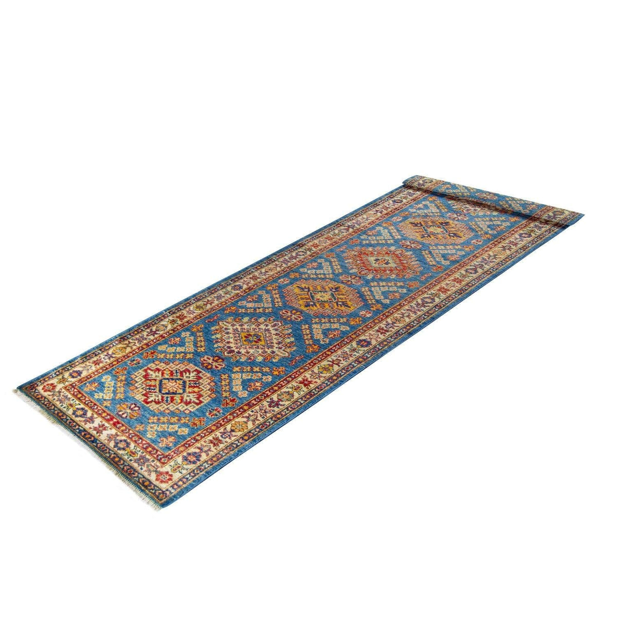 Fine Hand-knotted Traditional Wool Super Kazak Blue Runner 82cm x 298cm